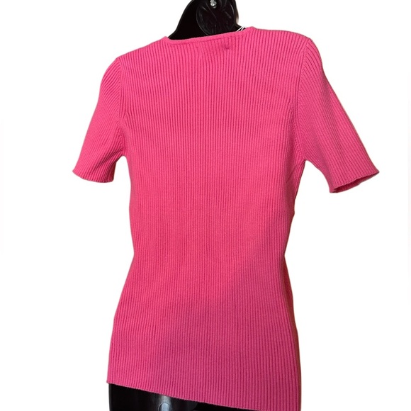 NWT WOMEN’S SHORT SLEEVE RIBBED KNIT V NECK CARDIGAN TOP SIZE L PINK - Picture 5 of 7